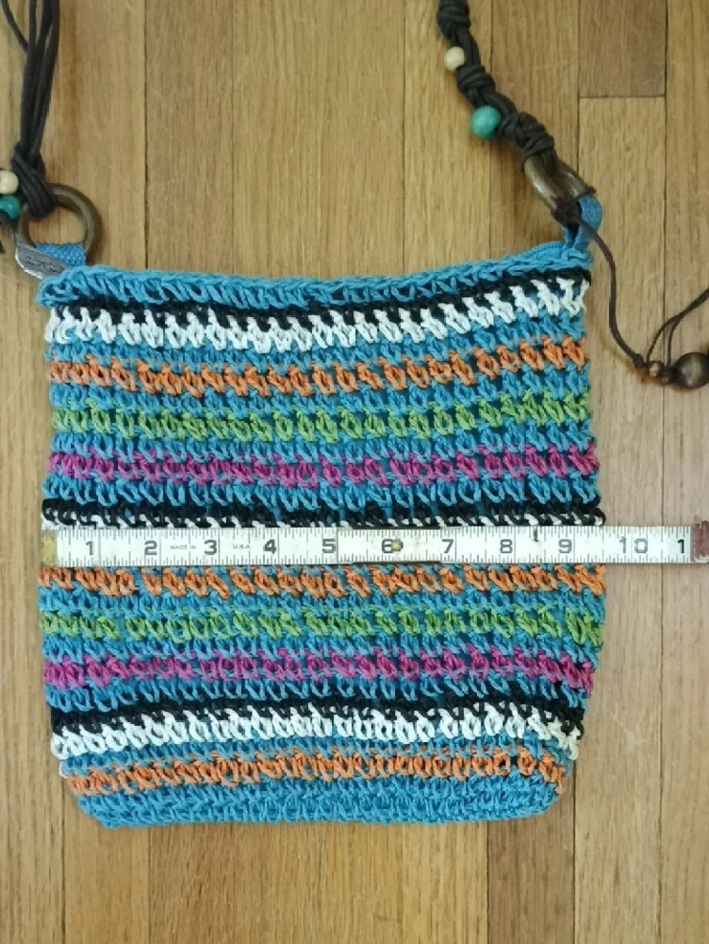 Sun & Sand Woven Multicolor Crossbody Bag with Beaded Strap